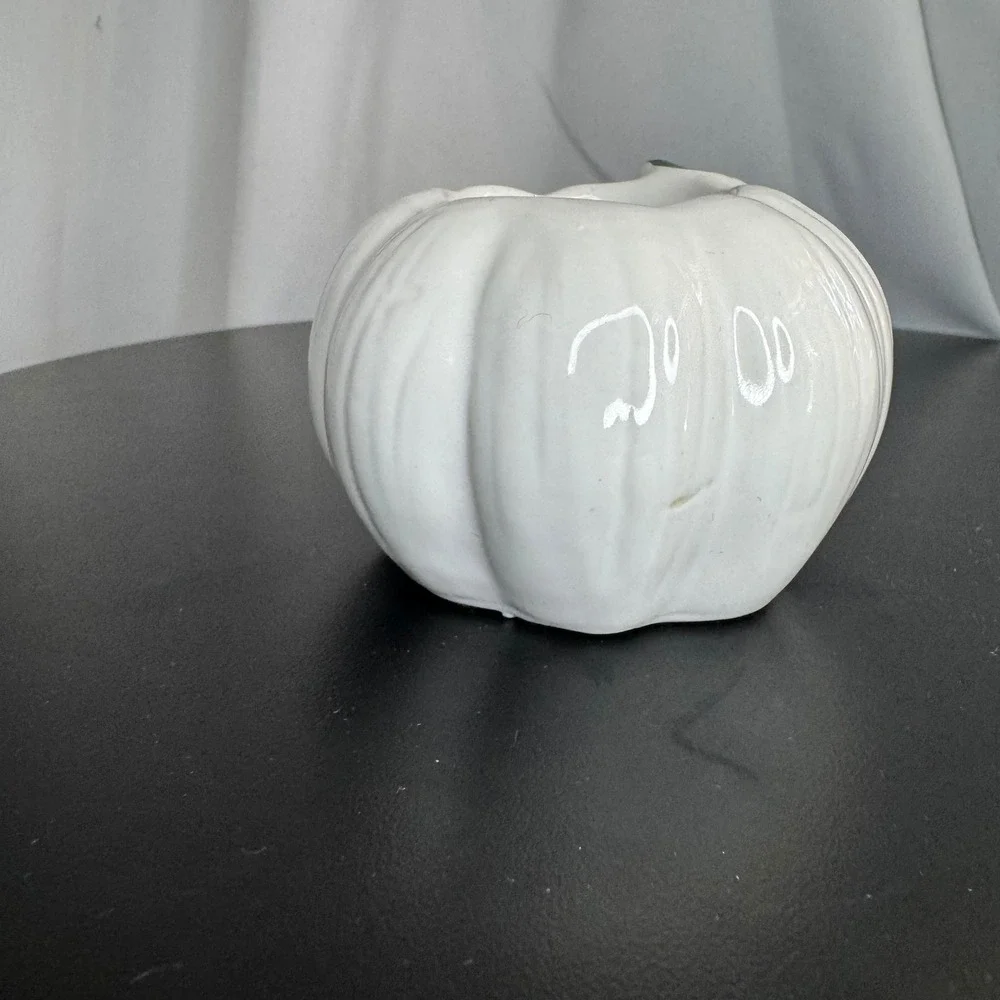 Ceramic White Pumpkin Candle Holder Unique Decor Accent Piece‎ Farmhouse Style
